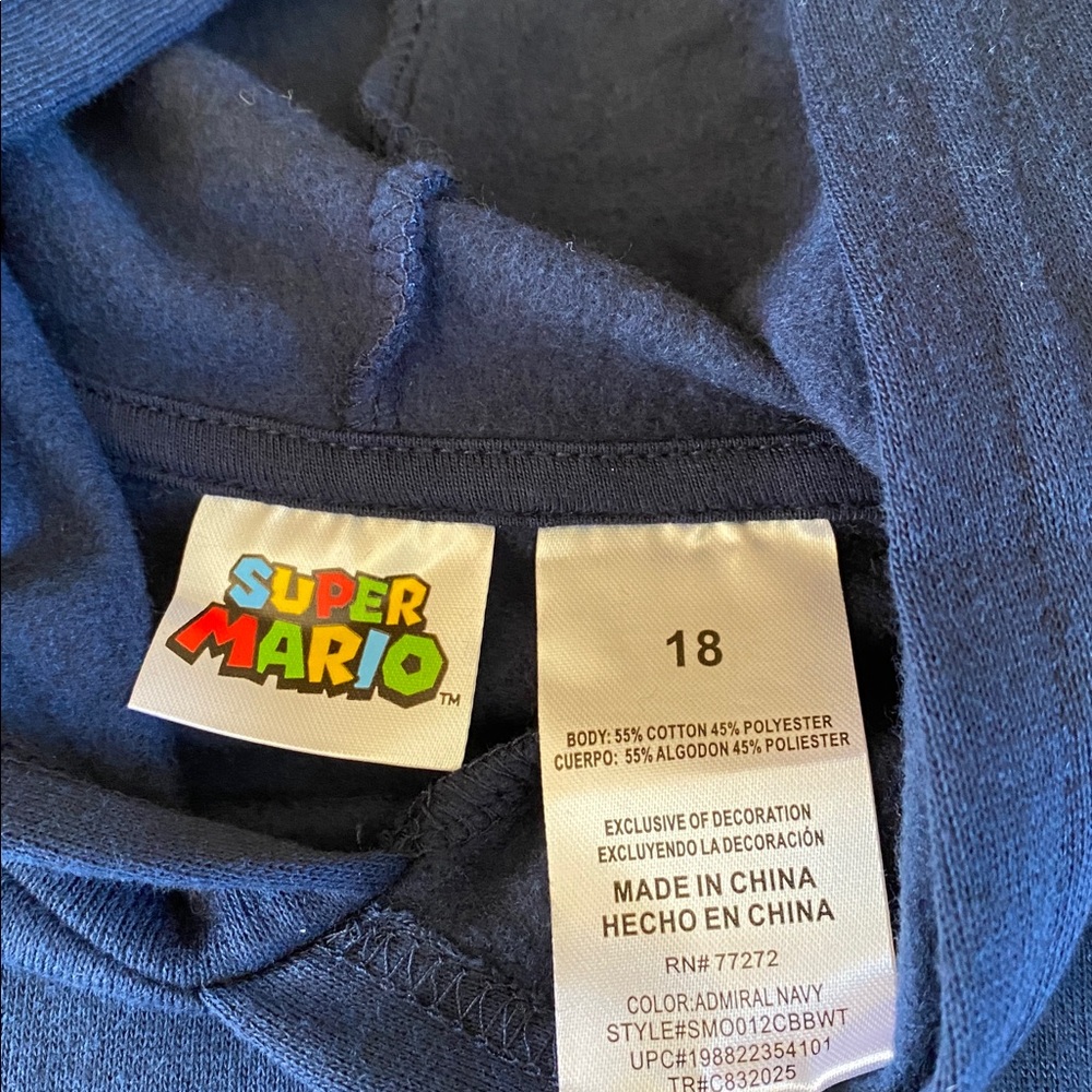 Nintendo Super Mario Navy Blue Hoodie NWT - Picture 2 of 9